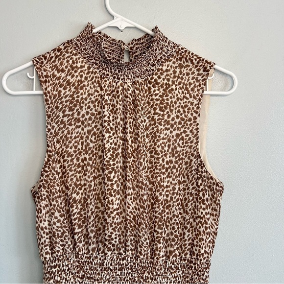 1. STATE sleeveless animal print smock neck tiered midi dress Waistband Sz M - Picture 3 of 15